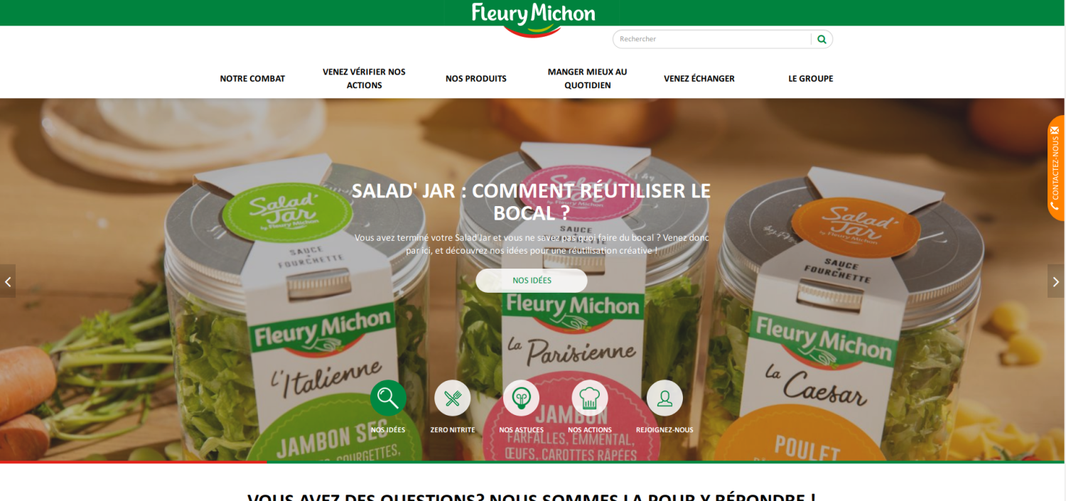 Capture d'écran de l apage d'accueil du site Fleury Michon.