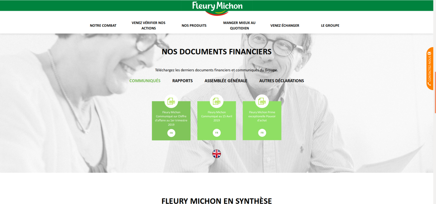 Capture d'écran de la page recrutement du site de Fleury Michon.