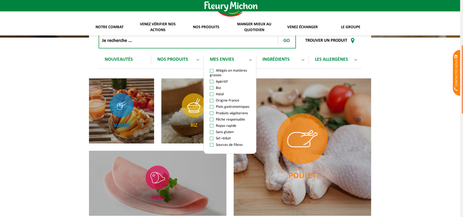 Site fleury michon : Page des catégories de produit