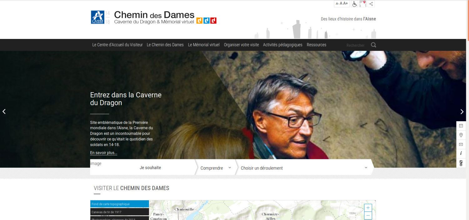 Capture d'écran de la page d'accueil du site du Chemin des Dames.