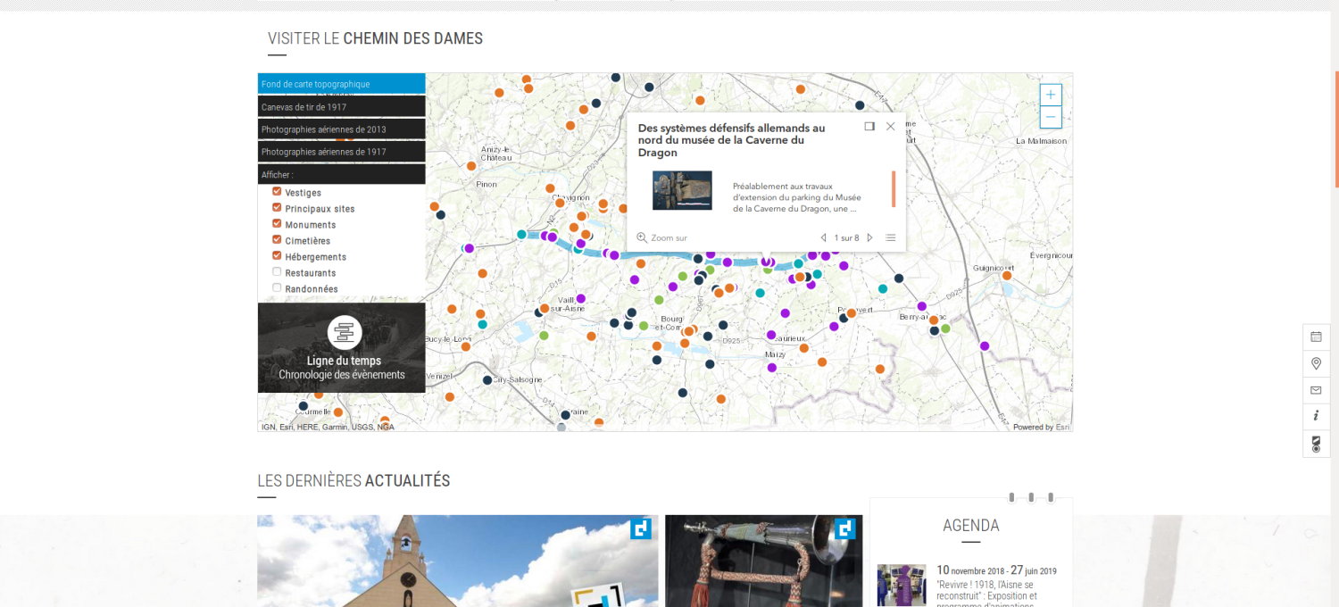 Capture d'écran de la page cartographique du site du Chemin des Dames.