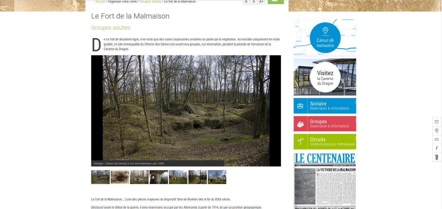 Capture d'écran d'une page du site du Chemin des Dames.