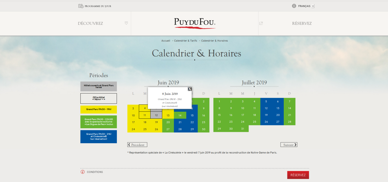 Puy du Fou calendar