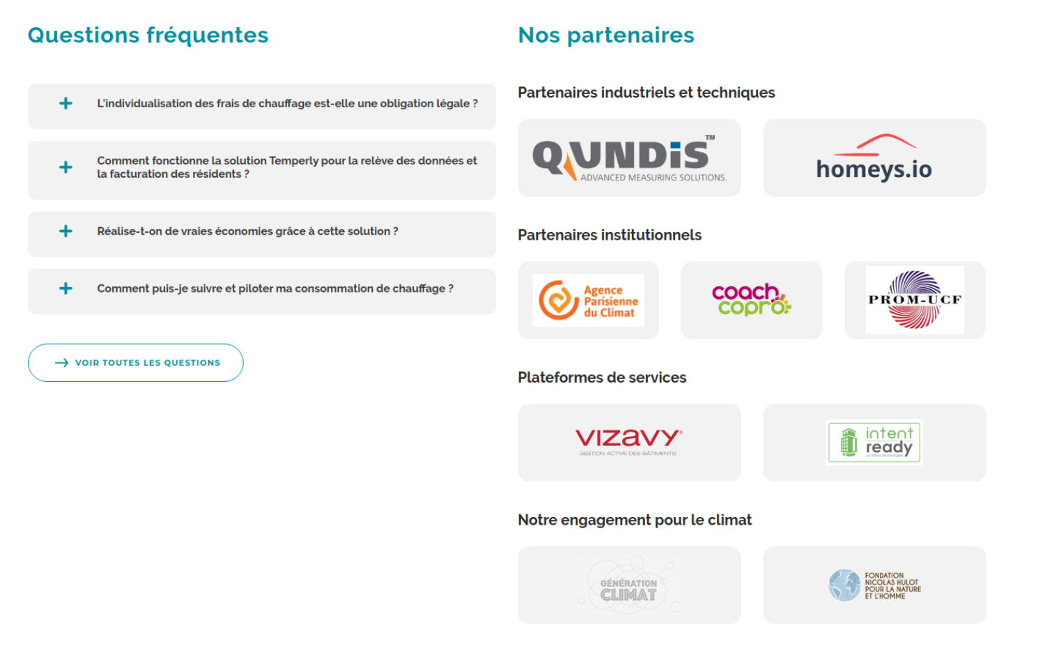 Temperly - Espace FAQ et partenaires