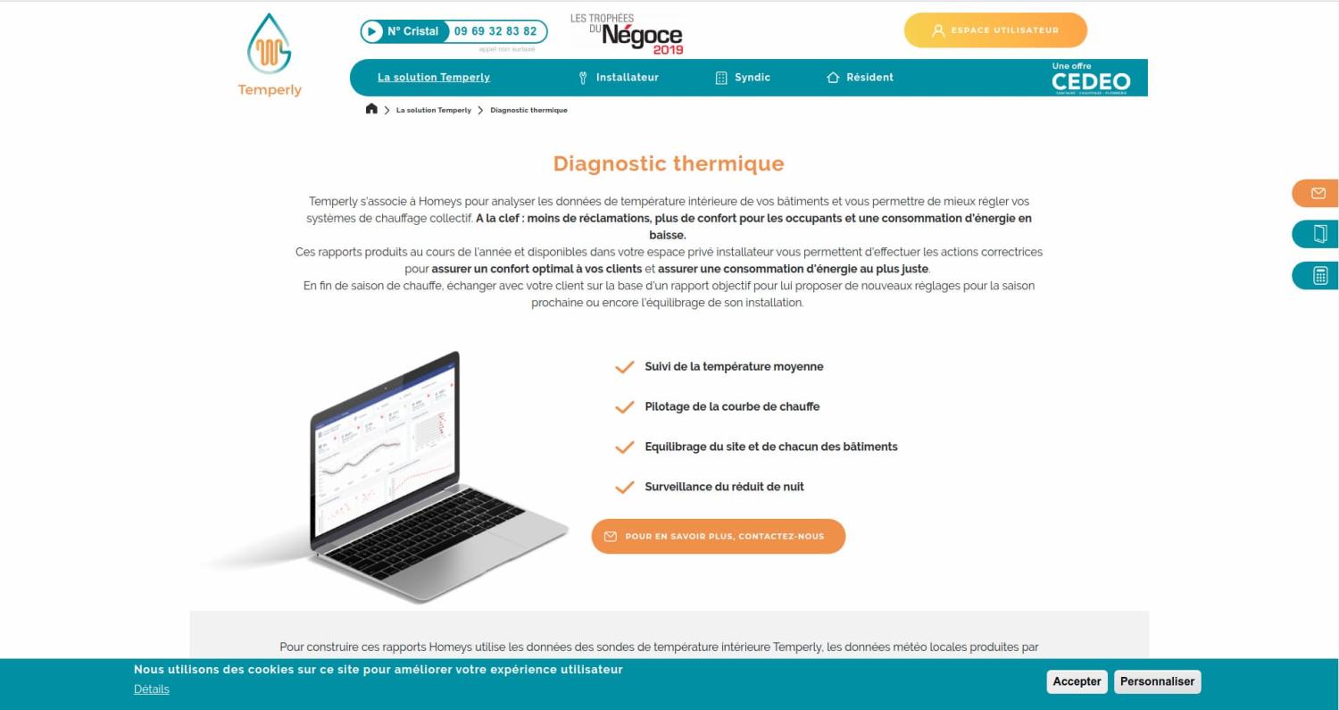 Capture d'écran de la page d'accueil du site temperly