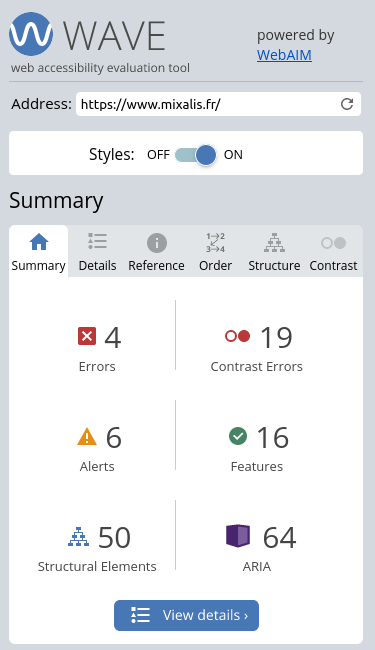 Rapport de l'outil Wave sur l'accessibilité.